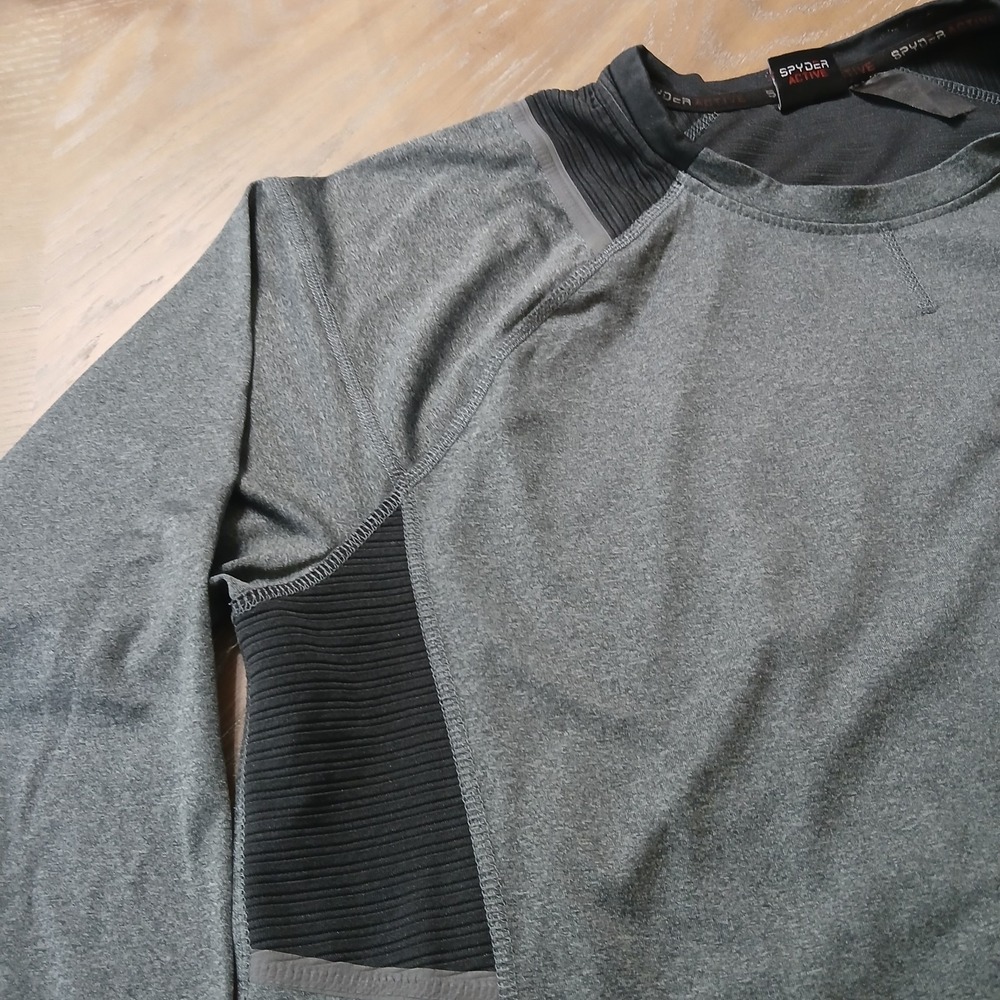Spyder Active Mens Long Sleeve Performance Shirt Grey Black Red Logo XL - Picture 2 of 12